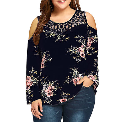 Women Regular Full Sleeve Polyester O-Neck Lace Floral Casual Tops