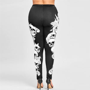 Women Skull Printed Leggings Ankle-Length High Waist Thin Stretchy Leggings