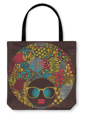 Tote Bag, Black Head Woman With Strange Pattern On Her Hair
