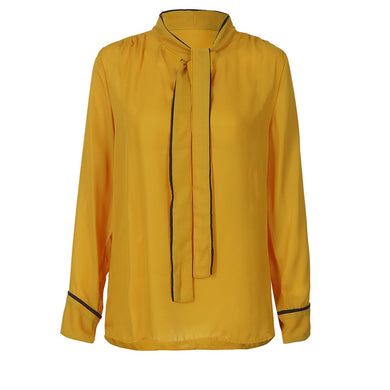 Women Hot Solid yellow color long Sleeve Shirt Color Autumn Fashion