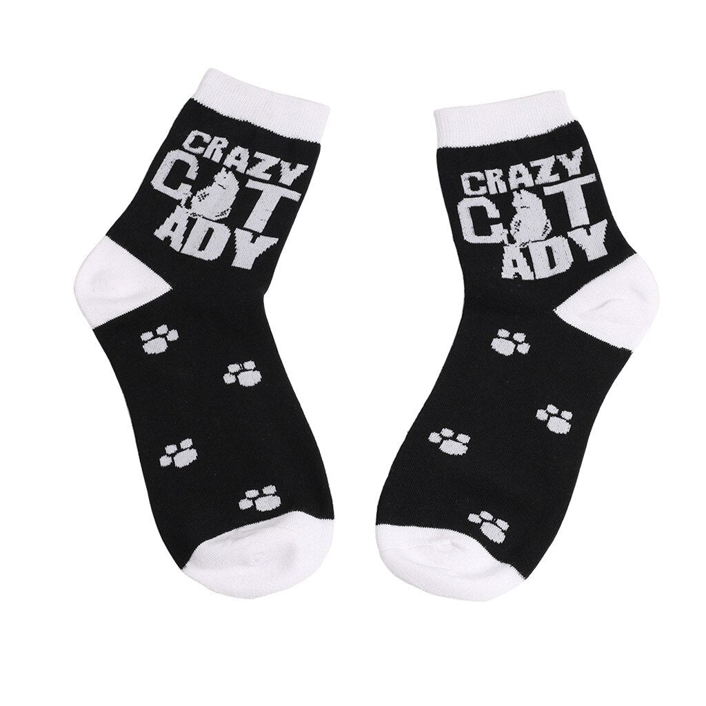 Fashion Cat Paw Print Letter Print Unisex Funny Socks