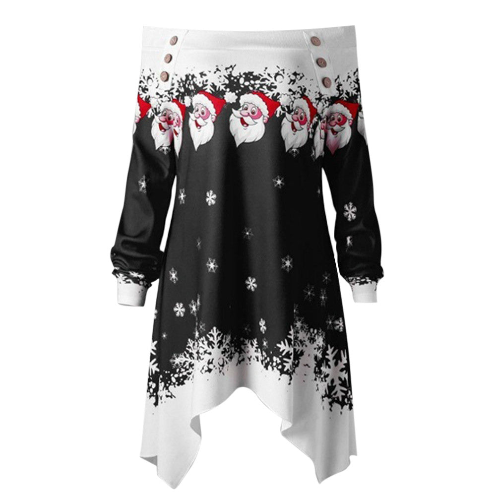 Christmas Print Loose Fashion Tee Santa Fashion Ladies T-shirt