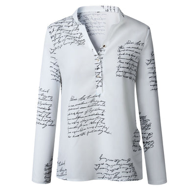 Ladies Stylish Letter Writing Printed V Neck Long Sleeve T-Shirt