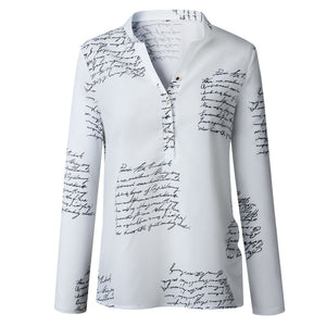 Ladies Stylish Letter Writing Printed V Neck Long Sleeve T-Shirt