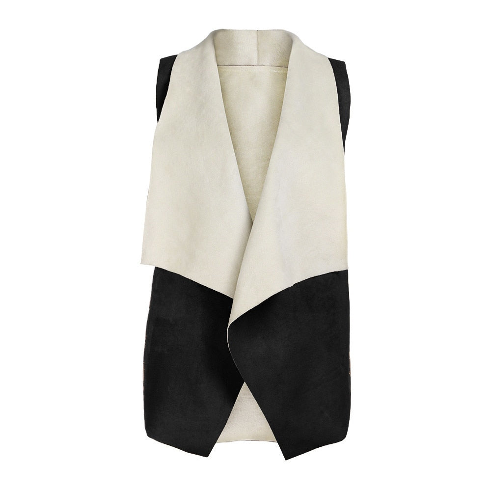 Women Vest Type Turn-down Collar Long Sleeve Jacket