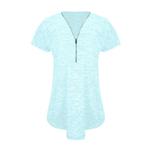 Load image into Gallery viewer, Women Regular Polyester Short Sleeve V-Neck Solid Zipper Cotton Blouse Tops