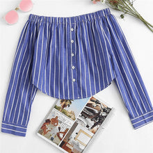 Load image into Gallery viewer, Fashion Vertical Striped Middle Buttons Off Shoulder Long Sleeve Women&#39;s Shirt