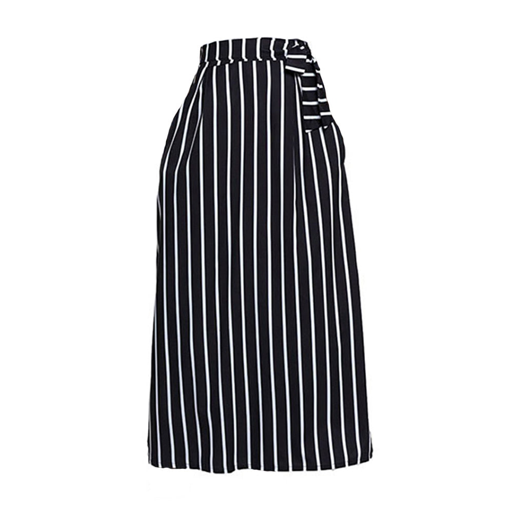 Vertical Striped Ankle-length Vintage Long Skirt Casual Women Wear