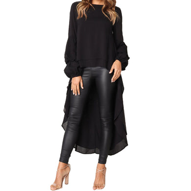 Women Irregular Stylish Long Sleeves Back Large Length Top