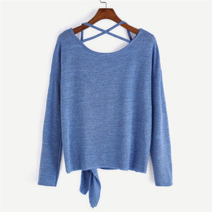 Women Daily Casual Long Sleeve Waist Tied Fashion Crop Top