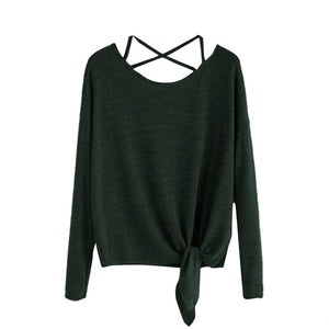 Women Daily Casual Long Sleeve Waist Tied Fashion Crop Top