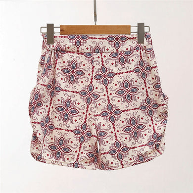 Women Broad Elastic Waist with Pattern Print Double Sided Pockets Summer Casual Shorts