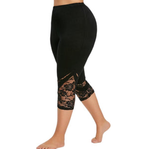 Women Fashion Lace Patchwork Three-Fourth Skinny Leggings