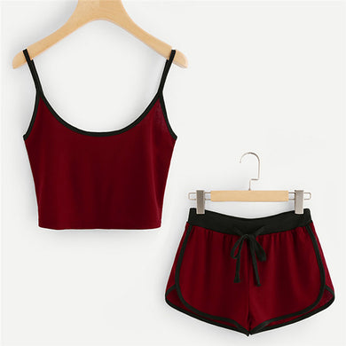 Women Regular O-neck Sleeveless crop top Set Elastic Waist Mini Skirt Daily Wear Shorts Outfit