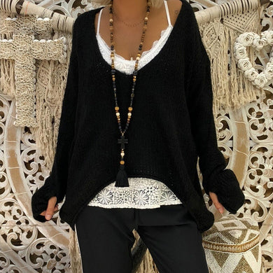 Women Solid V-neck Warm Sweater