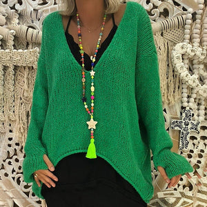 Women Solid V-neck Warm Sweater
