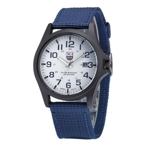 Men Casual Quartz Stainless Steel Buckle Glass Canvas Band Watch