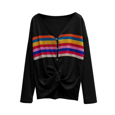 Multicolor Printing Women Long Sleeve v-Neck T-shirt
