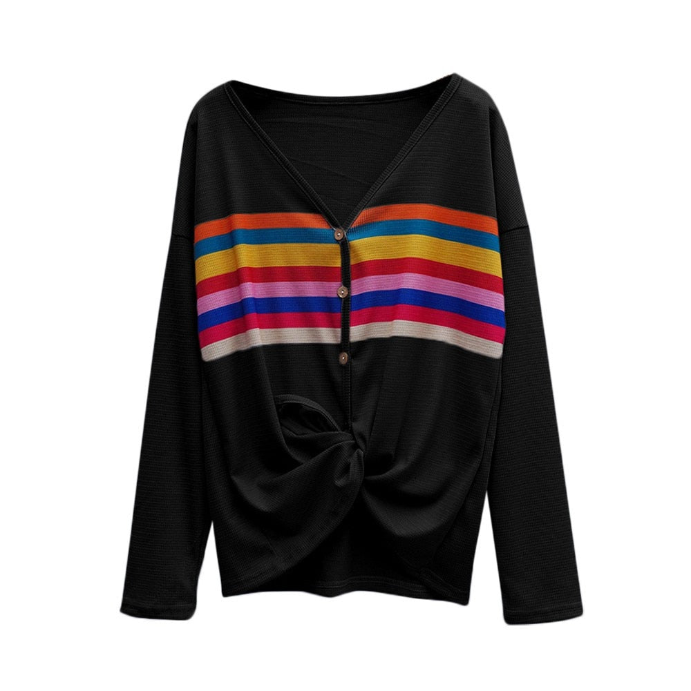 Multicolor Printing Women Long Sleeve v-Neck T-shirt