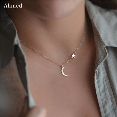Ahmed Simple Star & Moon Pendant Necklace For Women New Bijoux Maxi Statement Necklaces Collier Fashion Jewelry