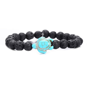 Summer Style Sea Turtle Beads Bracelets For Women Men Classic 8MM Blue Natural Stone Elastic Friendship Bracelet Beach Jewelry