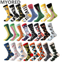 Load image into Gallery viewer, MYORED 1 pair men socks combed cotton cartoon animal bird shark zebra corn watermelon sea food geometric novelty funny socks