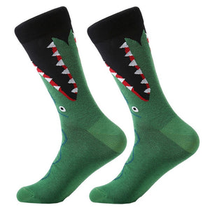 MYORED 1 pair men socks combed cotton cartoon animal bird shark zebra corn watermelon sea food geometric novelty funny socks