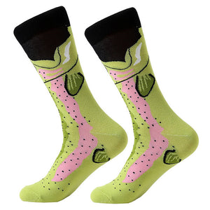 MYORED 1 pair men socks combed cotton cartoon animal bird shark zebra corn watermelon sea food geometric novelty funny socks