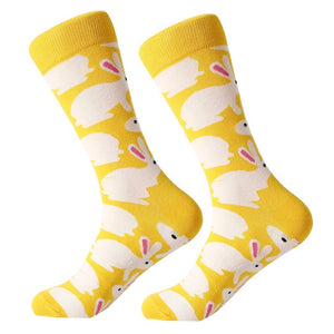 MYORED 1 pair men socks combed cotton cartoon animal bird shark zebra corn watermelon sea food geometric novelty funny socks
