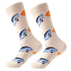MYORED 1 pair men socks combed cotton cartoon animal bird shark zebra corn watermelon sea food geometric novelty funny socks