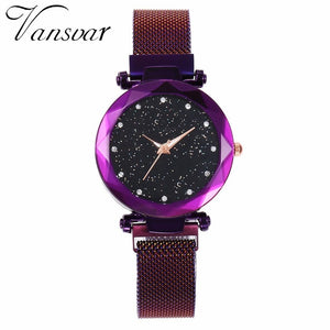 Best Selling Women Mesh Magnet Buckle Starry Sky Watch Casual Luxury Women Geometric Surface Quartz Watches Relogio Feminino