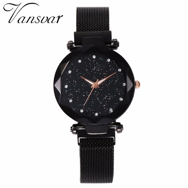 Best Selling Women Mesh Magnet Buckle Starry Sky Watch Casual Luxury Women Geometric Surface Quartz Watches Relogio Feminino