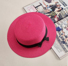 Load image into Gallery viewer, 2019 simple Summer Parent-child Beach Hat Female Casual Panama Hat Lady Brand Women Flat brim Bowknot Straw cap girls Sun Hat