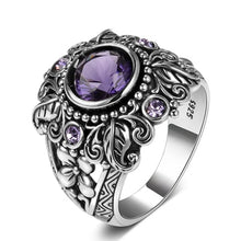 Load image into Gallery viewer, Vintage Jewelry 3ct Amethyst 925 Sterling Silver Ring Round Cut Purple Nature stone Women Wedding Anel Aneis Gemstone Rings