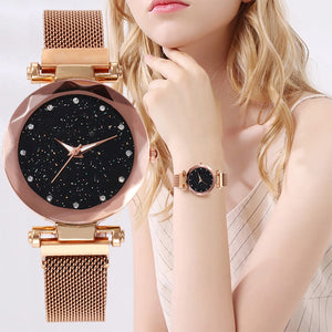 Best Selling Women Mesh Magnet Buckle Starry Sky Watch Casual Luxury Women Geometric Surface Quartz Watches Relogio Feminino
