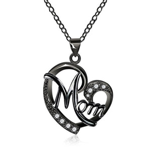 HUITAN Fashion Letter MOM Heart Shape Inlaid Crystal Pendant Necklace Mother's Day Gift High Quality Jewelry Wholesale Lots Bulk