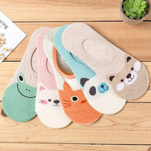 5 Pairs/lot Women Socks Candy Color Small Animal Cartoon Pattern Boat Sock for Summer Breathable Casual Girls Funny Fashion