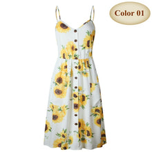 Load image into Gallery viewer, New Boho Off-shoulder Party Beach Sundress Spaghetti Long Dresses Plus Size Summer Women Button Decorated Print Dress CRRIFLZ