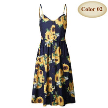 Load image into Gallery viewer, New Boho Off-shoulder Party Beach Sundress Spaghetti Long Dresses Plus Size Summer Women Button Decorated Print Dress CRRIFLZ