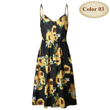 Load image into Gallery viewer, New Boho Off-shoulder Party Beach Sundress Spaghetti Long Dresses Plus Size Summer Women Button Decorated Print Dress CRRIFLZ