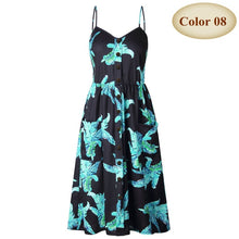 Load image into Gallery viewer, New Boho Off-shoulder Party Beach Sundress Spaghetti Long Dresses Plus Size Summer Women Button Decorated Print Dress CRRIFLZ