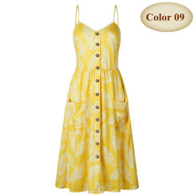 Load image into Gallery viewer, New Boho Off-shoulder Party Beach Sundress Spaghetti Long Dresses Plus Size Summer Women Button Decorated Print Dress CRRIFLZ