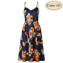 Load image into Gallery viewer, New Boho Off-shoulder Party Beach Sundress Spaghetti Long Dresses Plus Size Summer Women Button Decorated Print Dress CRRIFLZ