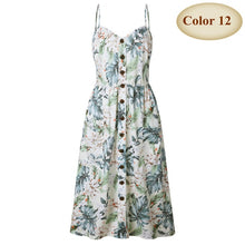 Load image into Gallery viewer, New Boho Off-shoulder Party Beach Sundress Spaghetti Long Dresses Plus Size Summer Women Button Decorated Print Dress CRRIFLZ