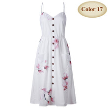 Load image into Gallery viewer, New Boho Off-shoulder Party Beach Sundress Spaghetti Long Dresses Plus Size Summer Women Button Decorated Print Dress CRRIFLZ