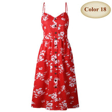 Load image into Gallery viewer, New Boho Off-shoulder Party Beach Sundress Spaghetti Long Dresses Plus Size Summer Women Button Decorated Print Dress CRRIFLZ