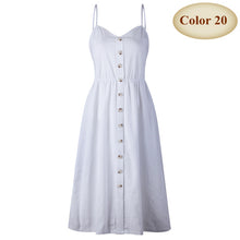 Load image into Gallery viewer, New Boho Off-shoulder Party Beach Sundress Spaghetti Long Dresses Plus Size Summer Women Button Decorated Print Dress CRRIFLZ