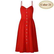 Load image into Gallery viewer, New Boho Off-shoulder Party Beach Sundress Spaghetti Long Dresses Plus Size Summer Women Button Decorated Print Dress CRRIFLZ