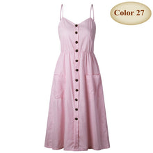 Load image into Gallery viewer, New Boho Off-shoulder Party Beach Sundress Spaghetti Long Dresses Plus Size Summer Women Button Decorated Print Dress CRRIFLZ