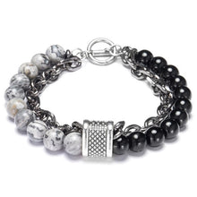 Load image into Gallery viewer, LKO New arrive Stainless steel Men tiger eyes Bead Bracelet Beaded Black Mantra Prayer Beads Buddha Bracelet for Women and Men